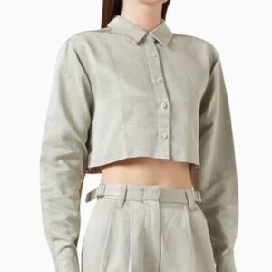 Kith Cropped Button-Down Shirt in Light Gray